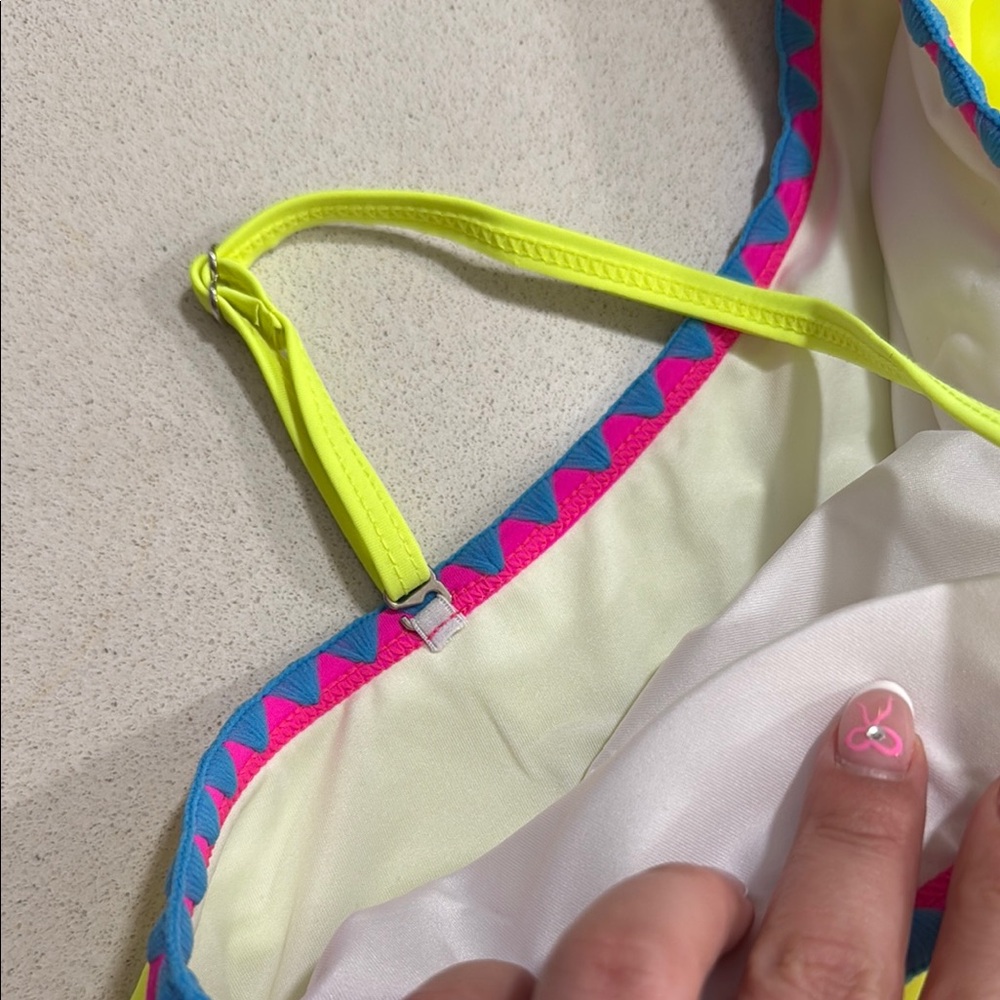NWT Popvil Bright Yellow Bikini with Multicolor Trim with embroidery - Picture 6 of 8